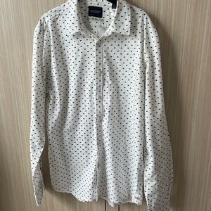 Scotch & Soda White Button-Down Shirt with Navy Micro Print Mens XL